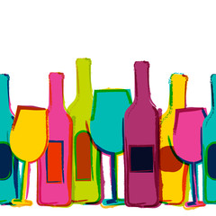 Obrazy na Szkle  Wektor akwarela bezszwowe tło, kolorowe butelki wina i