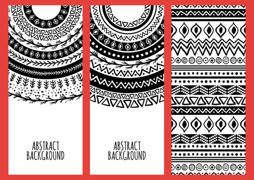Set of vector banners with hand drawn ethnic ornament background