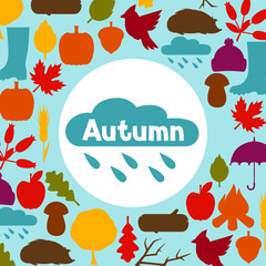 Background design with autumn icons and objects