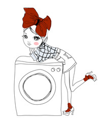 Girl and the washing machine