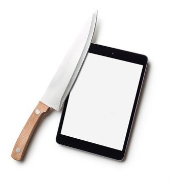 computer tablet and knife