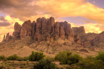 Naklejka premium AZ-Superstition Mountain Wilderness, Lost Dutchman State Park. This image was captured at my campsite at Lost Dutchman during a spectacular sunset.