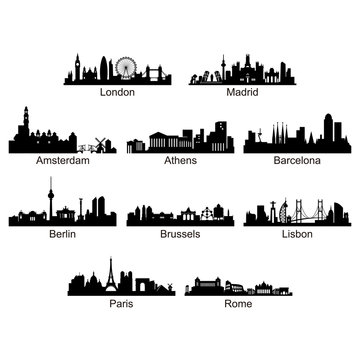City Skyline of European Country - Vector Silhouette