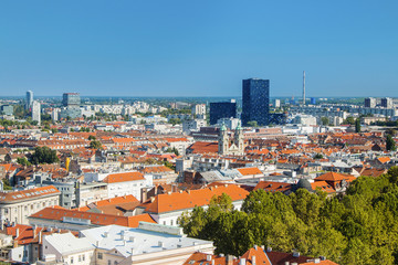 Aerial view of Zagreb center and modern business towers, urban skyline