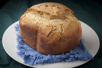 tasty and crispy piece of bread baking at home