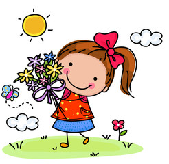 Little girl and flower