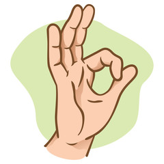 Illustration of hands making an okay sign, caucasian