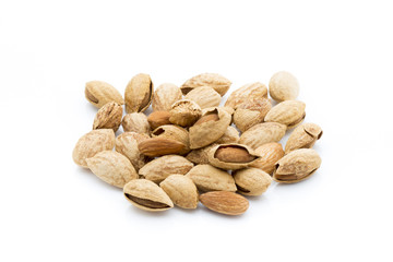Almonds on the white isolatd background.