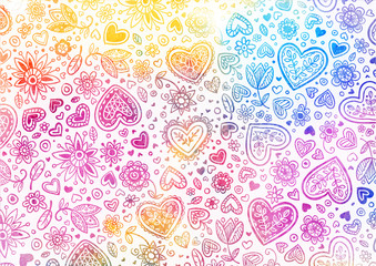 Watercolor hand painted background with hearts