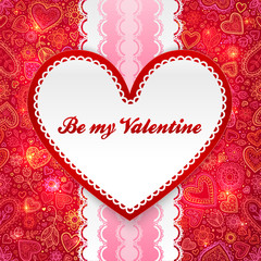 Valentines day greeting card with heart and ribbon
