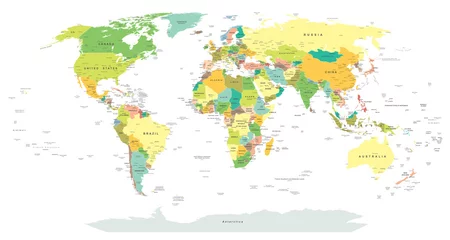 Rolgordijnen Wereldkaart - zeer gedetailleerde vectorillustratie. © Porcupen