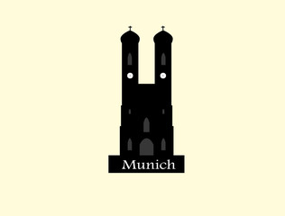 Munich city label. Munich Cathedral, Liebfrauenkirche in Munich.