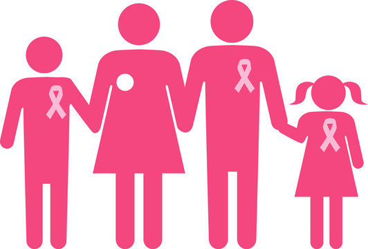 Symbol For Breast Cancer Family Support, Husband And Children Wear Ribbons, ESP 8