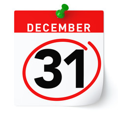 December 31 calendar. Isolated White Background.