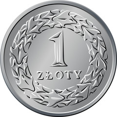 reverse Polish Money one zloty coin - obrazy, fototapety, plakaty