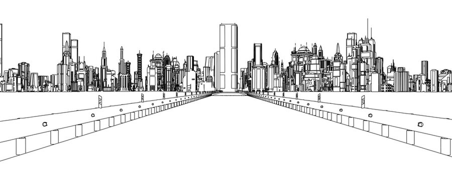 drawing of a city