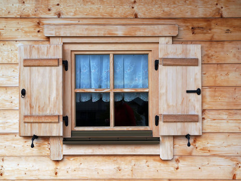Holzfenster mit Fensterladen