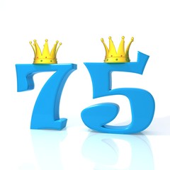 Number seventy five with gold crown 