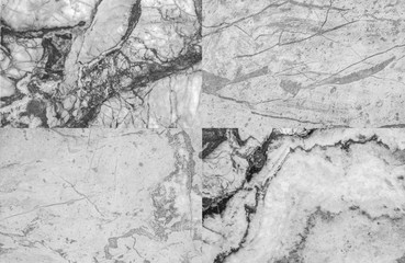 Group of closeup surface marble floor texture background in black and white tone