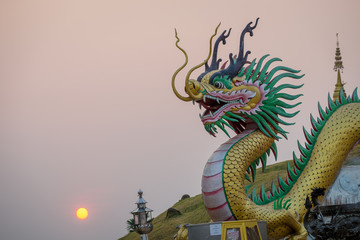 Fototapeta premium Dragon statue in the center, Wat Huay pla kang