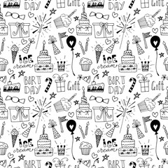 Doodle Birthday party background seamless pattern