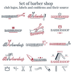 Set of barber shop club logos, labels and emblems