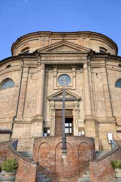 Bra (Cuneo): old church facade. Color image