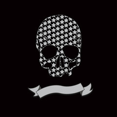 Vector Black and White  Ribbon Skull  Illustration