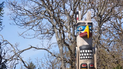Totem pole by ancient native indian americans in the Government