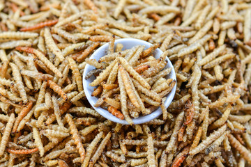 Fried insects in thai market