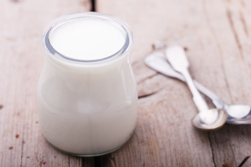 Obraz na płótnie Canvas Yogurt in jars,homemade