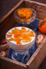  Yogurt with Mandarin jelly,homemade dessert.selective focus