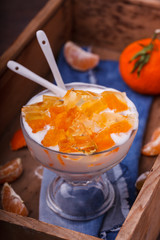  Yogurt with Mandarin jelly,homemade dessert.selective focus