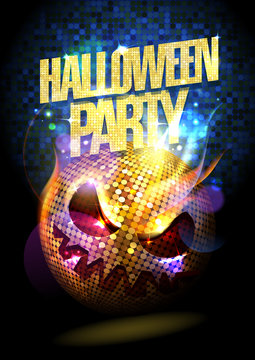 Halloween Party Poster With Disco Ball.