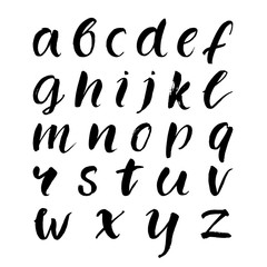 Hand drawn brush lowercase alphabet. Black vector letters