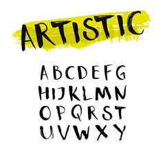Hand drawn rough brush uppercase alphabet. Black vector letters