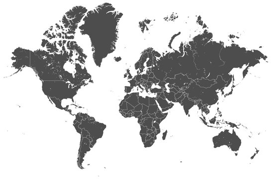Welt Karte grau mit Länder Grenzen Vektor Grafik