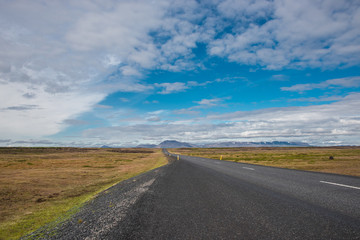 Isolated road and mountain landscape at Iceland