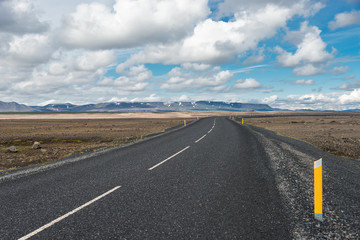 Isolated road and mountain landscape at Iceland