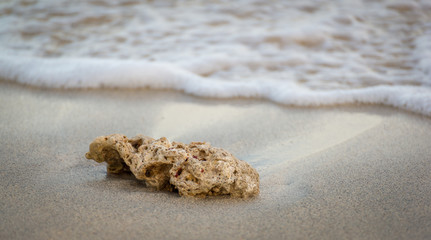 Small rock washed away in white sand