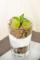 Glass of yogurt with cereal product