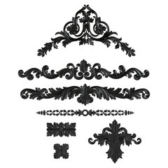 3d set of an ancient black ornament on a white background