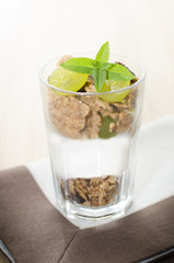 Glass of cereals, grapes and mint