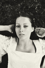 beauty woman lying in water