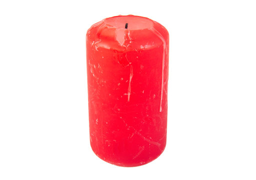 Red Used Candle Isolated On A White Background