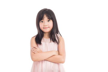 Obraz premium portrait of a little asian girl standing with folded hands over