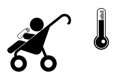 Thermomètre et un bébé en poussette