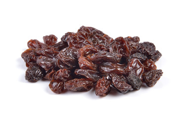 Dried raisins on a white background