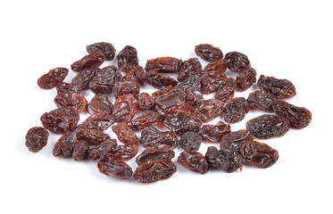 Dried raisins on a white background