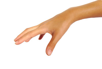 Female hand ready to take or catch something isolated on a white - obrazy, fototapety, plakaty